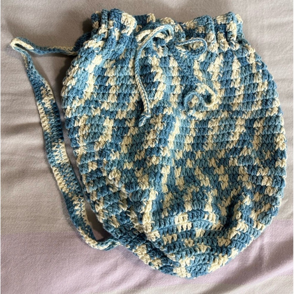 Handmade Crochet Boho Bag Strap Tie Close Lined Gathered Knit NWOT Large